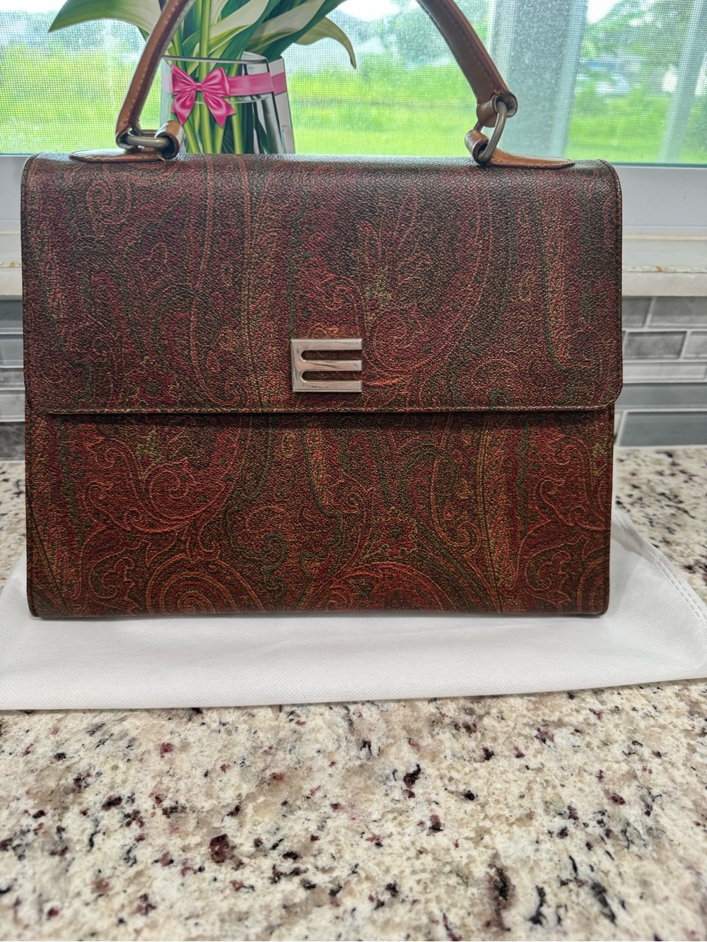 Etro Paisley Top-Handle Bag in Brown and Red Tones - Picture 14 of 16